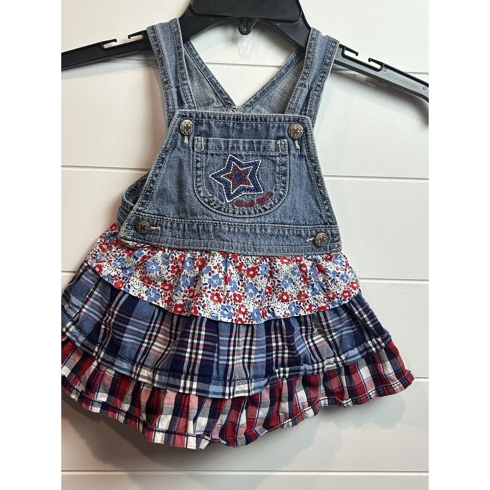 OshKosh B'gosh Vestbak Bib Overall Jumper Dress Tiered‎ - 18M - Red/White/Blue